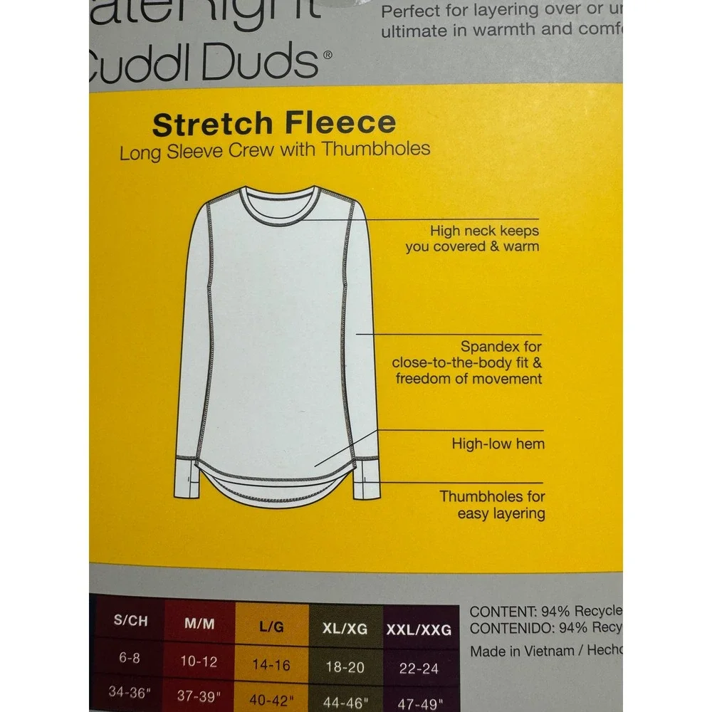 ClimateRight by Cuddl‎ Duds Womens Stretch Fleece Base Layer Set Black XS New